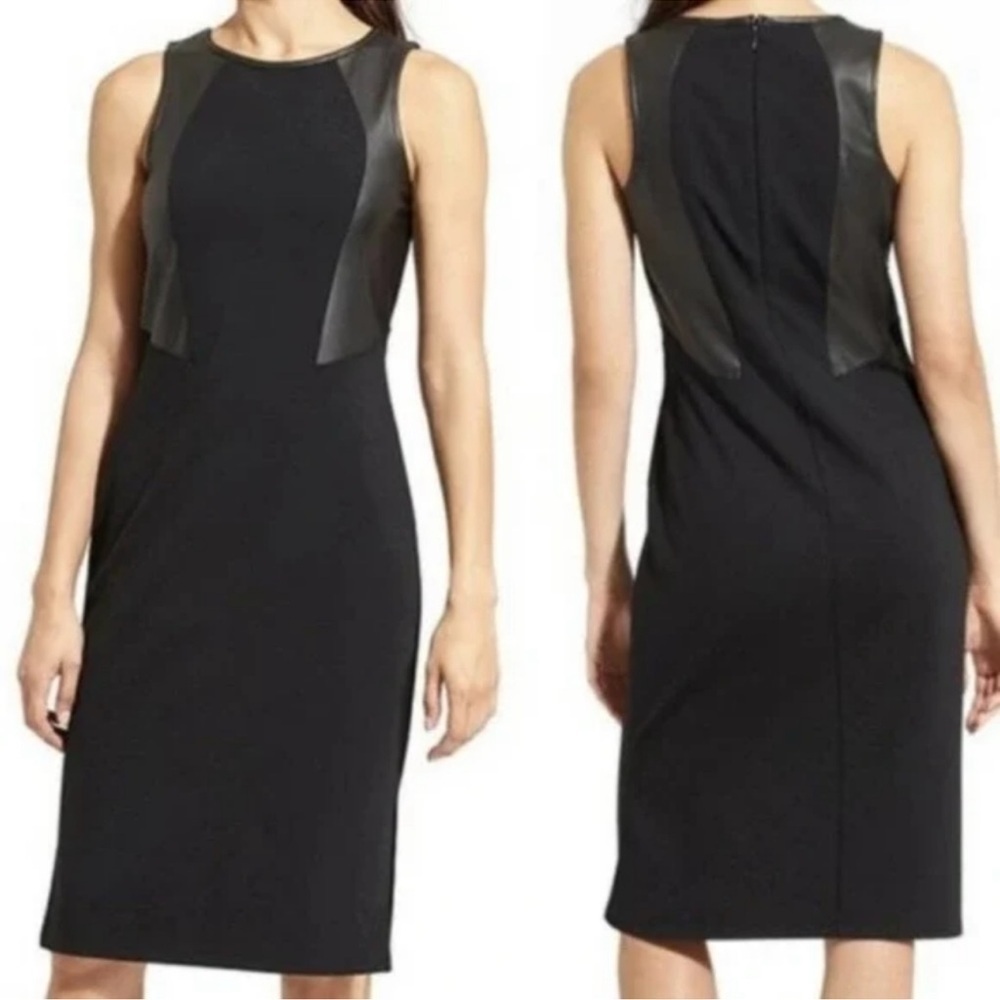 Athleta | Ponte On the Town | Faux Leather Sleeveless Midi Dress |Black | XXS